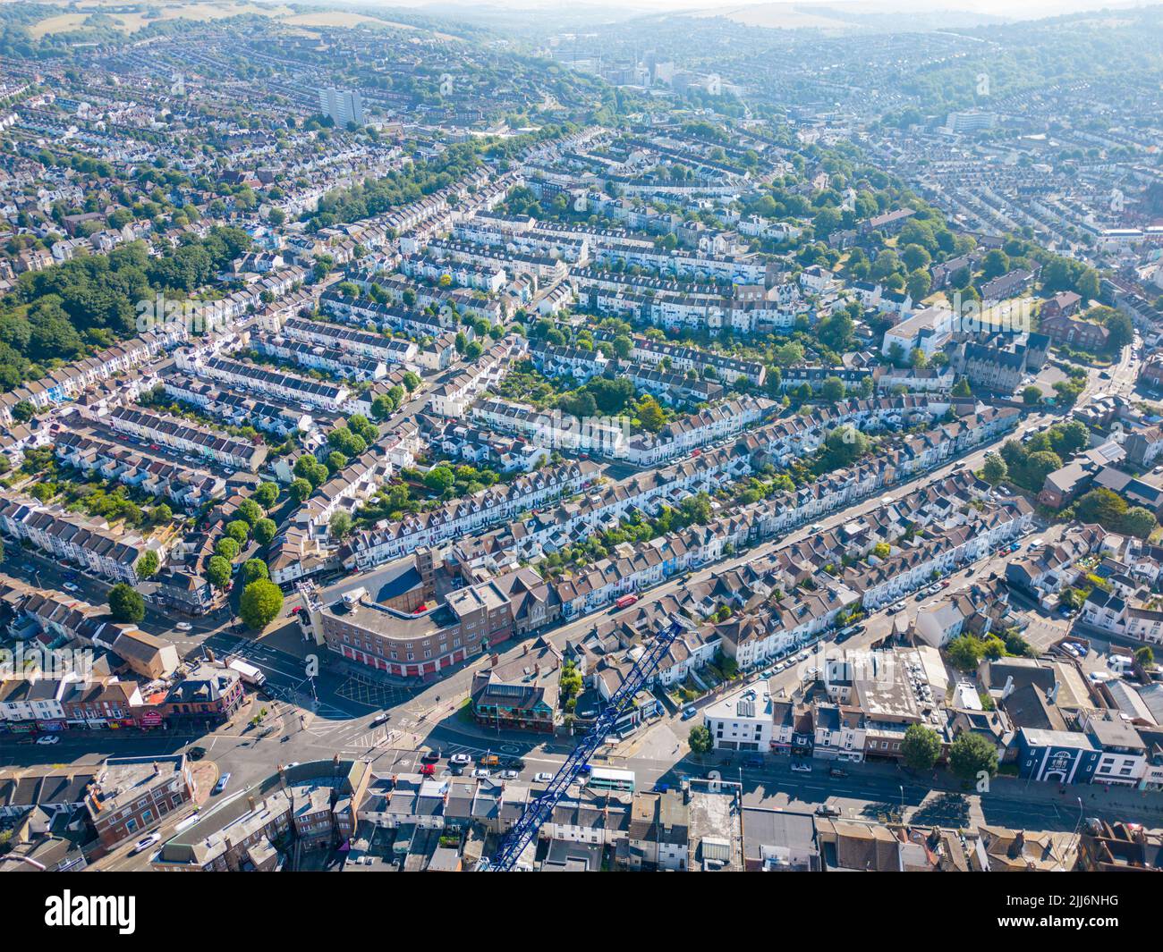 Aerial photo rows of townhomes in Brighton UK Stock Photo