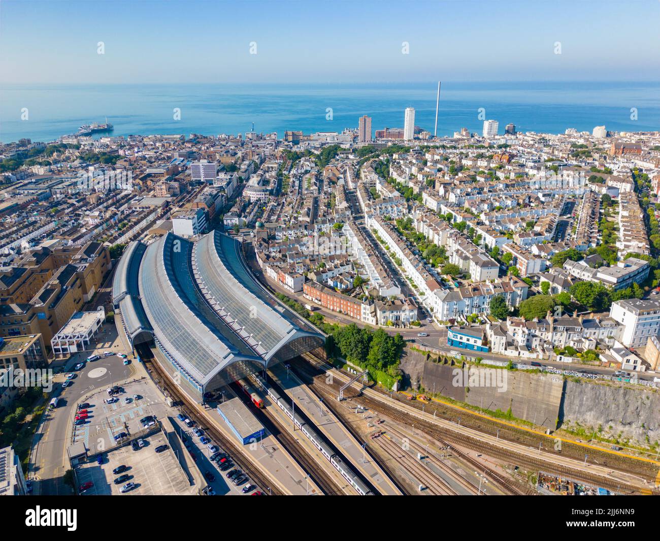 Aerial image of the Brighton train hub UK England Stock Photo