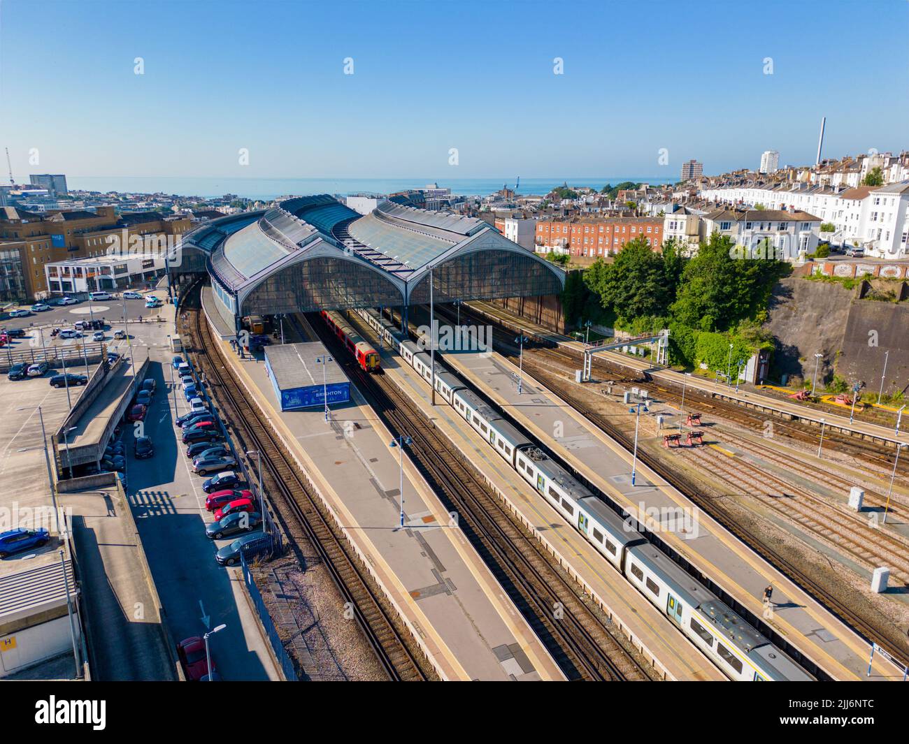 Aerial image of the Brighton train hub UK England Stock Photo