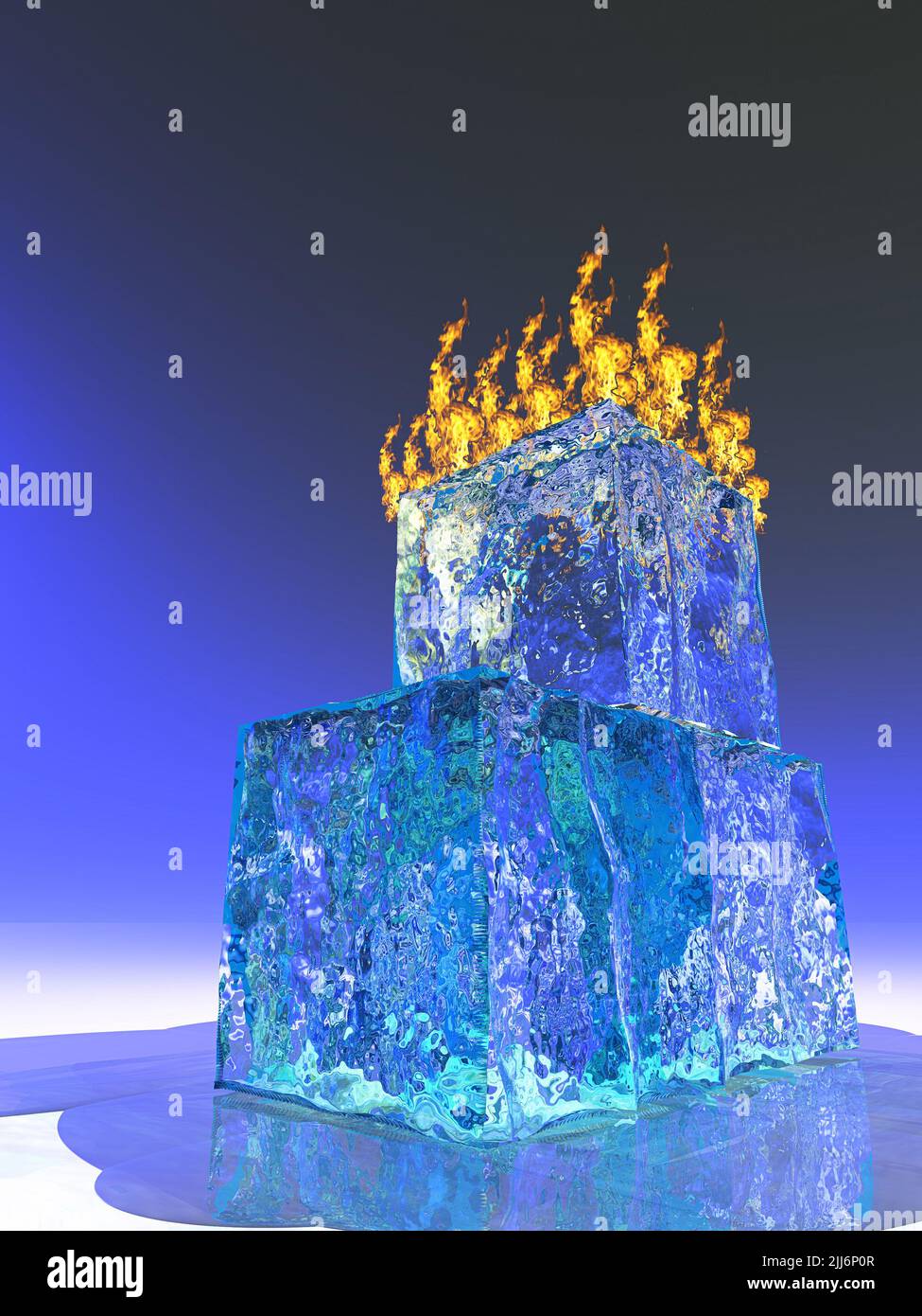 Burning cubes of ice. 3D rendering Stock Photo Alamy
