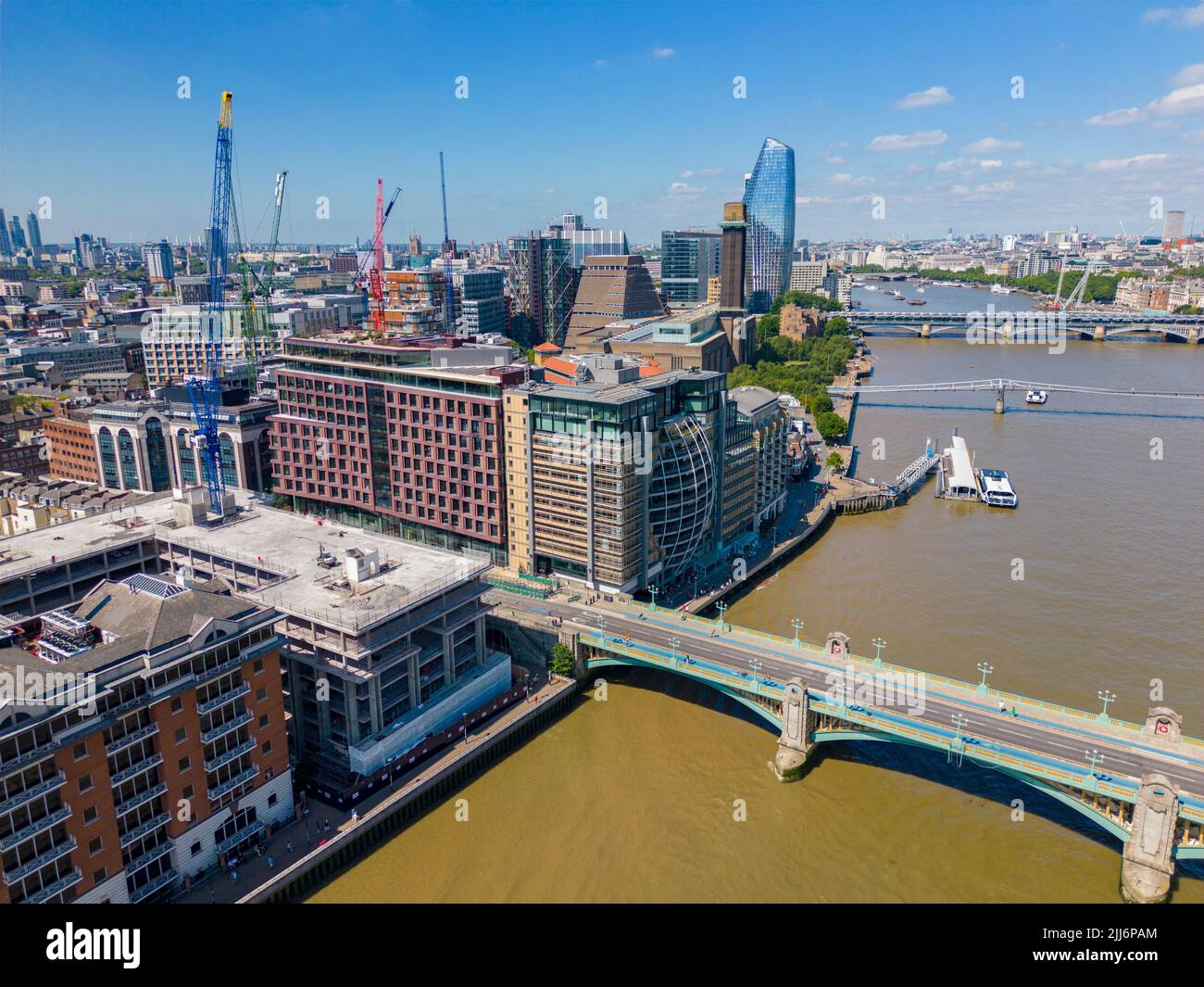 Aerial photo Southwark Bridge London UK and city architecture Stock Photo