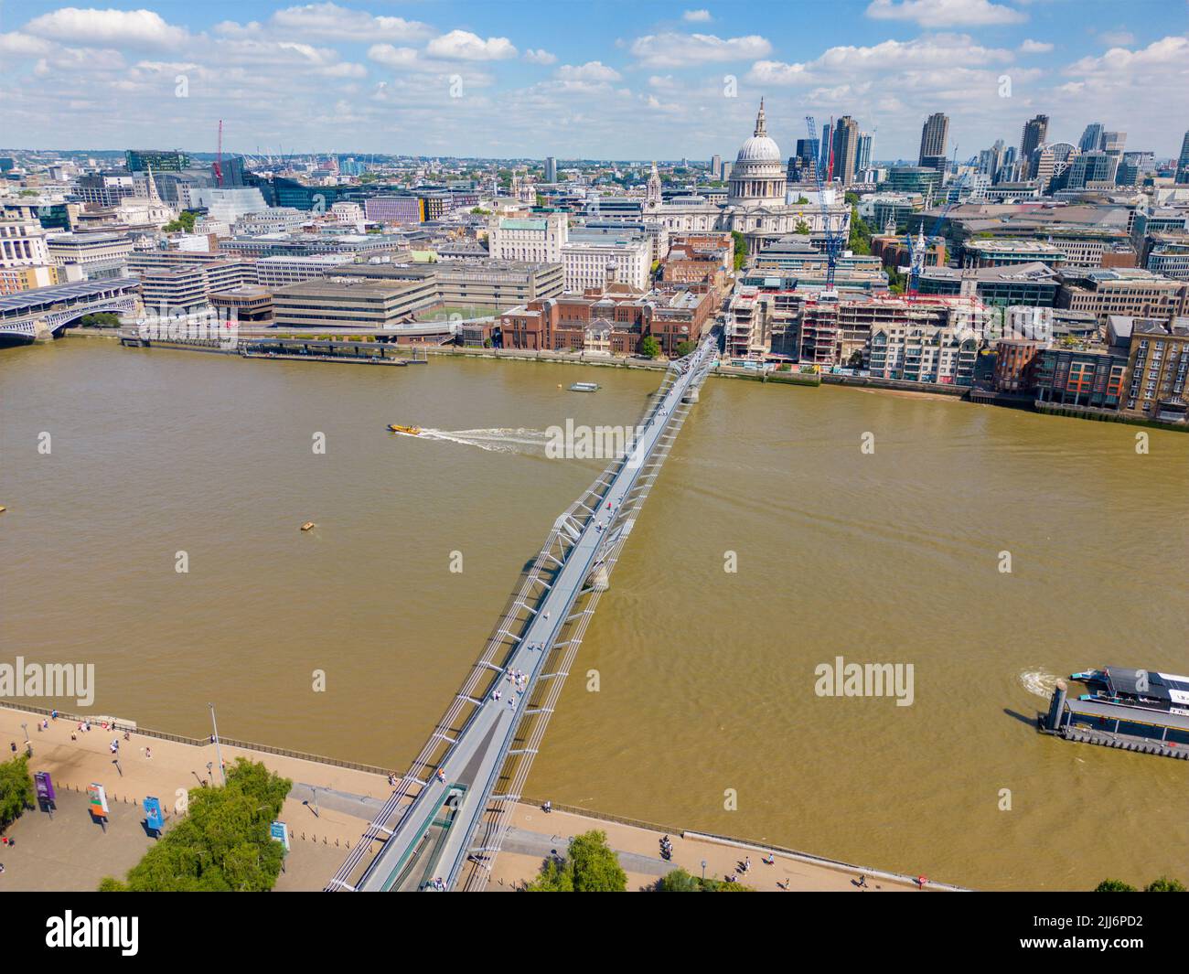 Aerial photo of the Millennium Bridge London River Thames Stock Photo