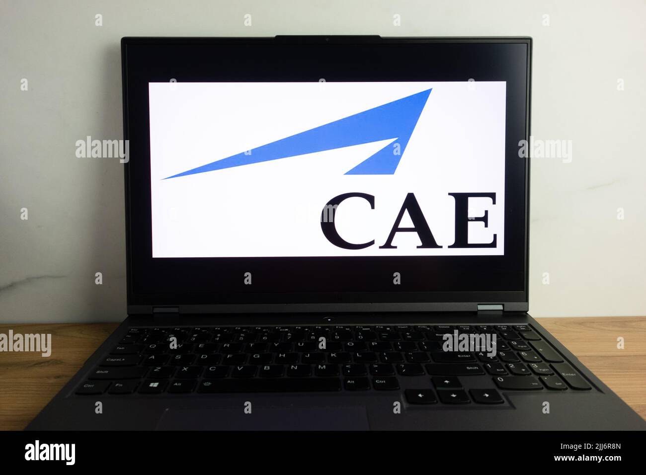 KONSKIE, POLAND - July 22, 2022: CAE Inc Canadian technology company logo displayed on laptop computer screen Stock Photo