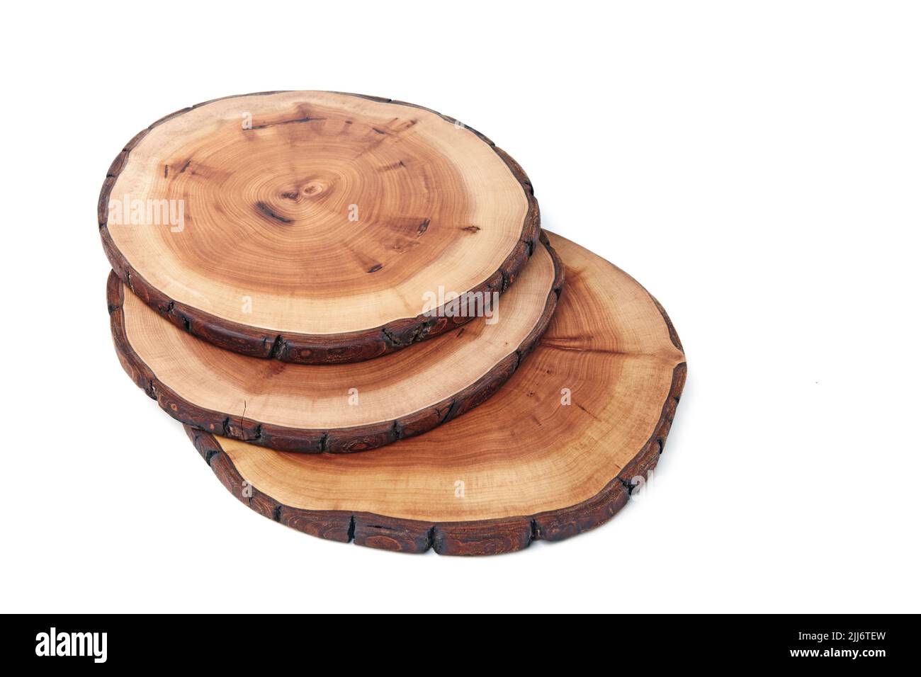 Saw cut of a tree trunk to demonstrate the presentation of the product. Stock Photo