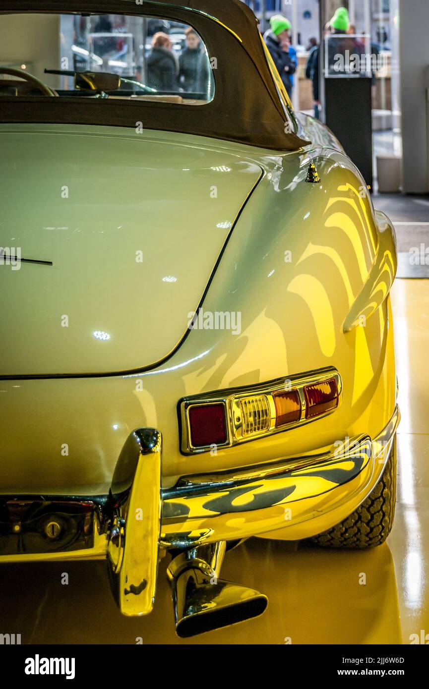 A classic vintage Mercedes Benz car in the museum in Paris, France