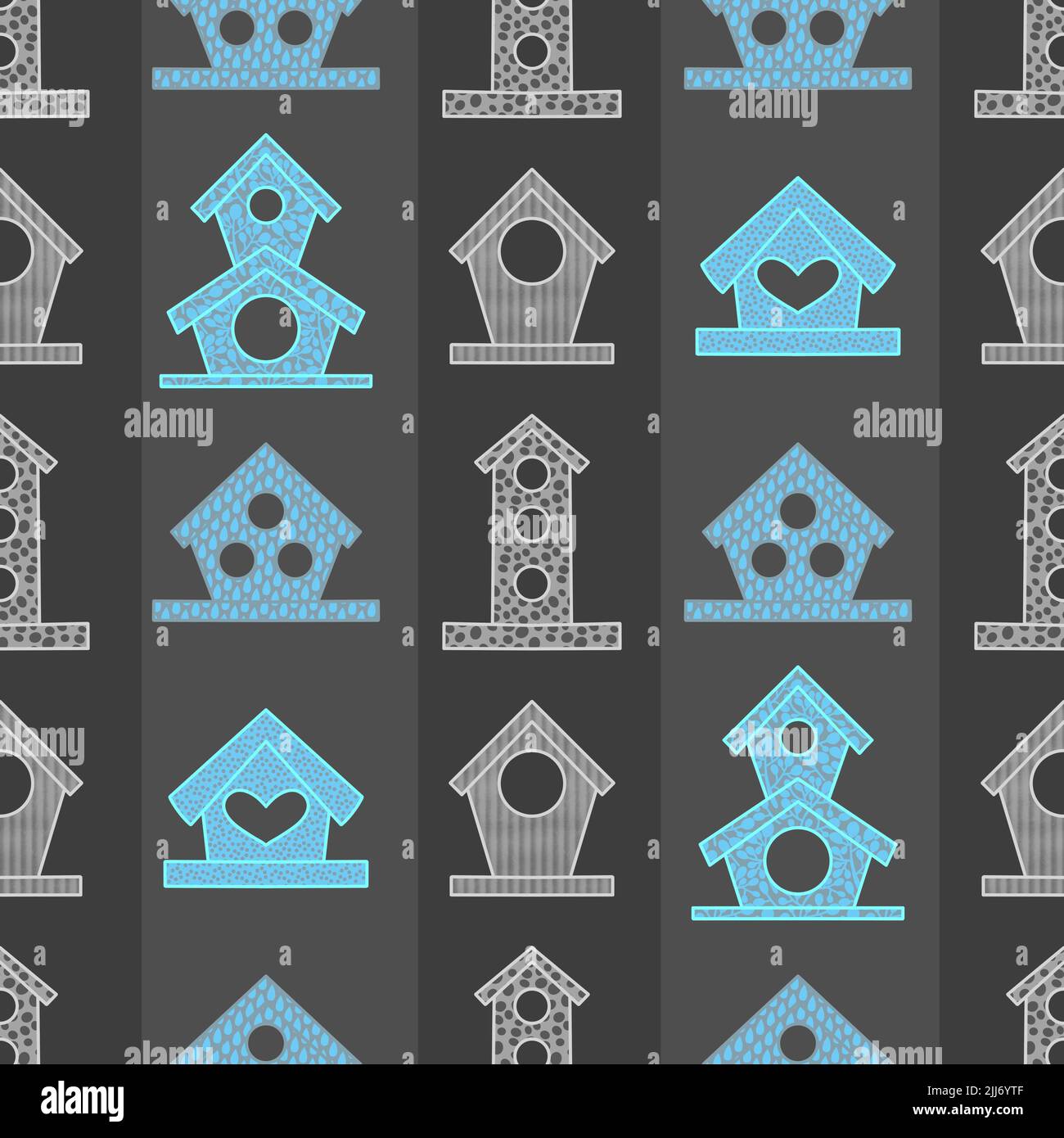 Cartoon geometric seamless birdhouse pattern for wrapping paper and clothes print and fabrics and accessories and notebooks and kids. High quality ill Stock Photo