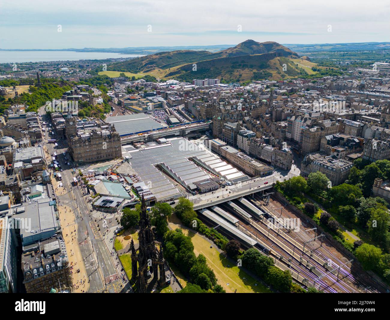 Aerial photo Edinburgh Waverly train depot Stock Photo