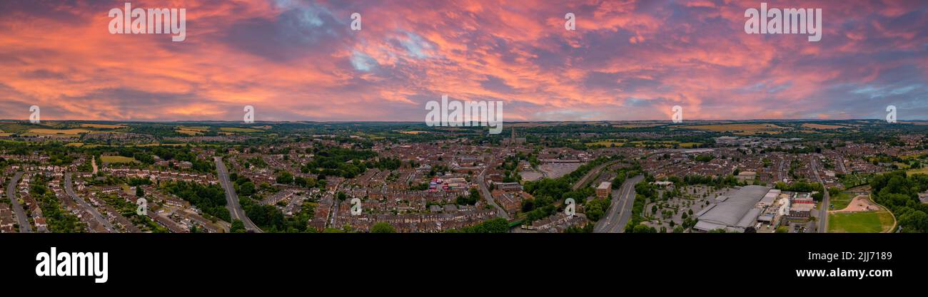 Aerial panoramic photo Salisbury UK with beautiful dramatic sky Stock Photo
