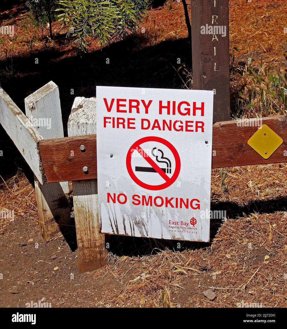 very high fire danger, no smoking, warning sign in an East Bay Regional Park, California Stock Photo