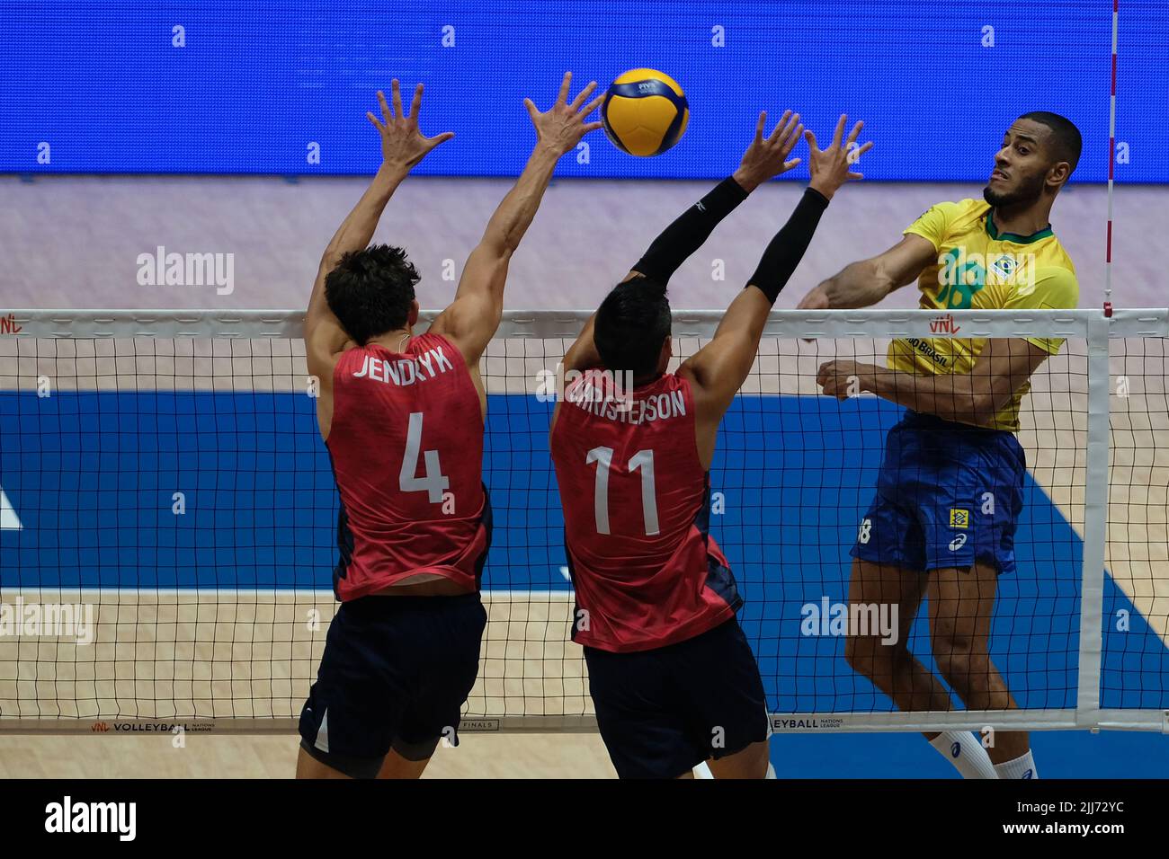 Bologna, Italy. 20th July 2022. Volley Nations League 2022 - Quarter finals match United States VS Brasil Stock Photo