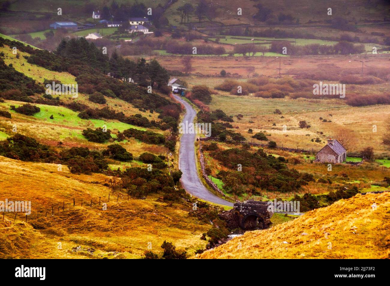 Mountain pass in the mountains of Maumtrasna on the west coast of Ireland. Stock Photo
