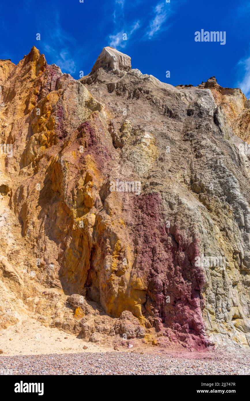 Alum Bay - place of geological interest due to its coloured sand rocks on the Isle of Wight, England, UK Stock Photo