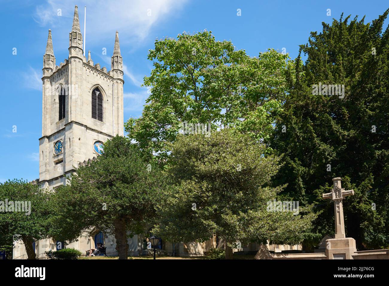 The tower and churchyard of St John the Baptist, Windsor, Berkshire, South East England Stock Photo