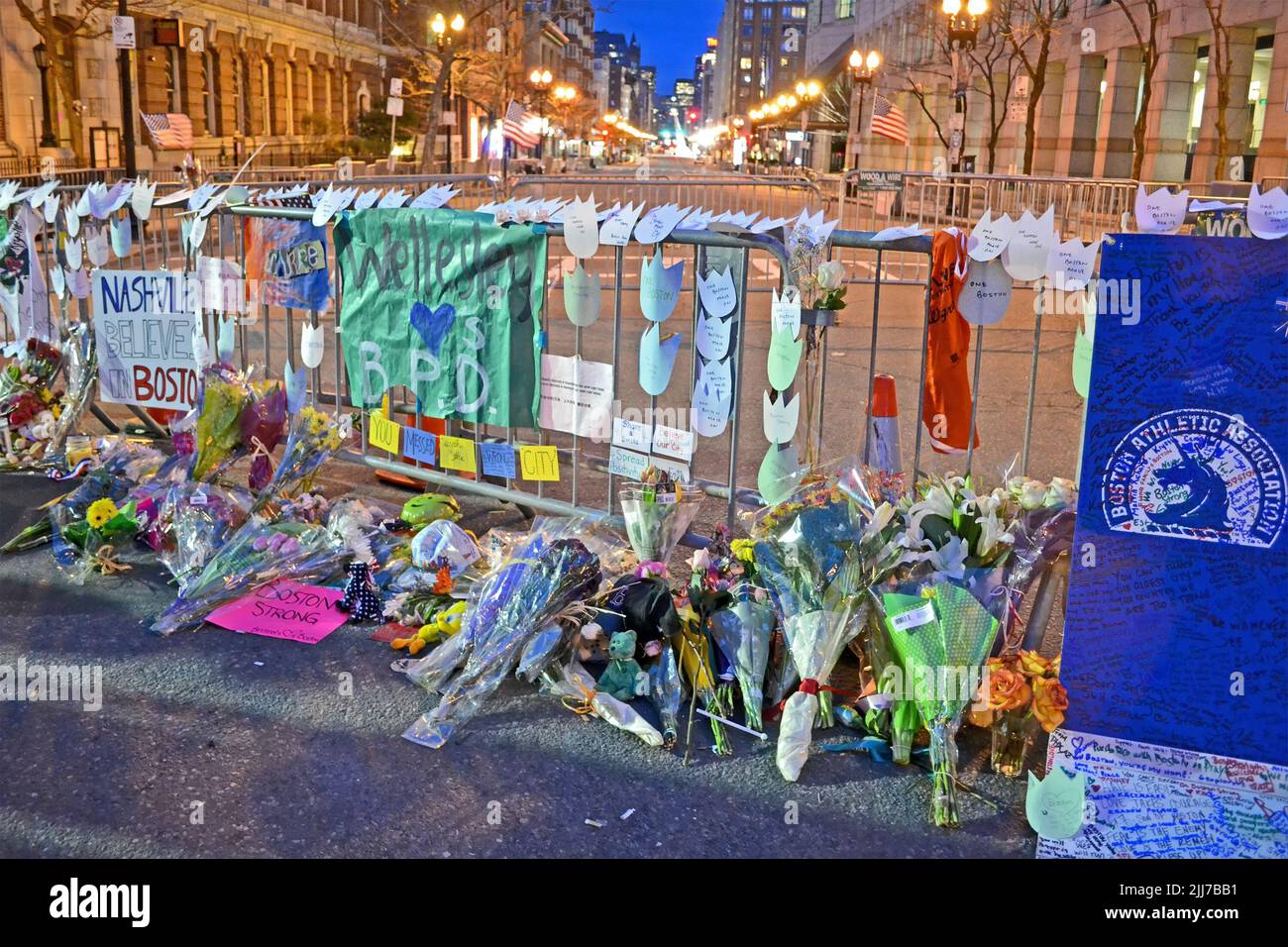 Memorial From Flowers Set Up On Boylston Street In Boston, USA . 3 ...