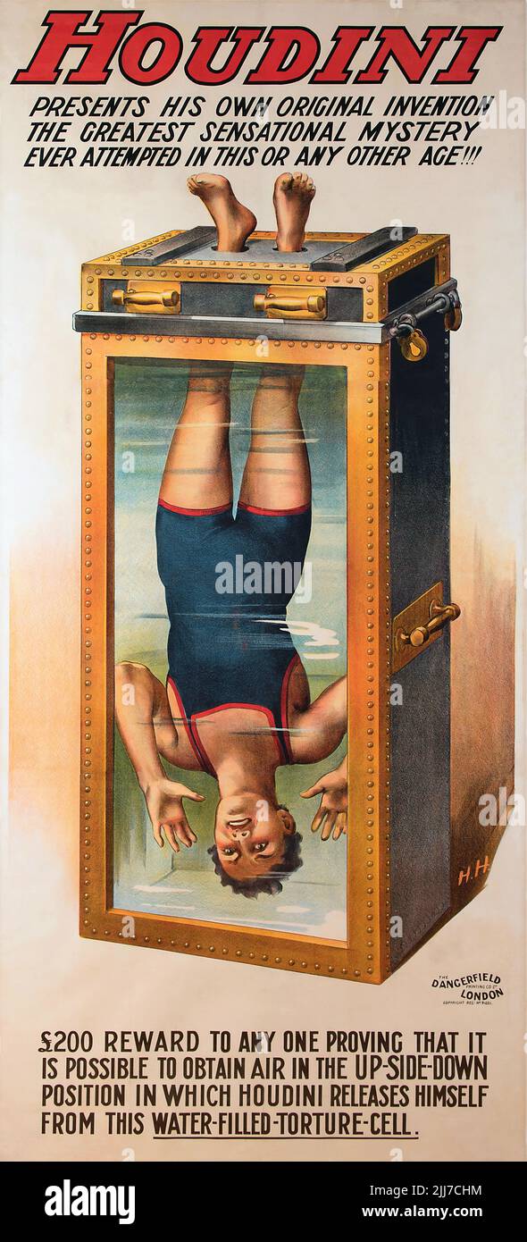 Poster for Houdini Water Torture Cell performance Stock Photo