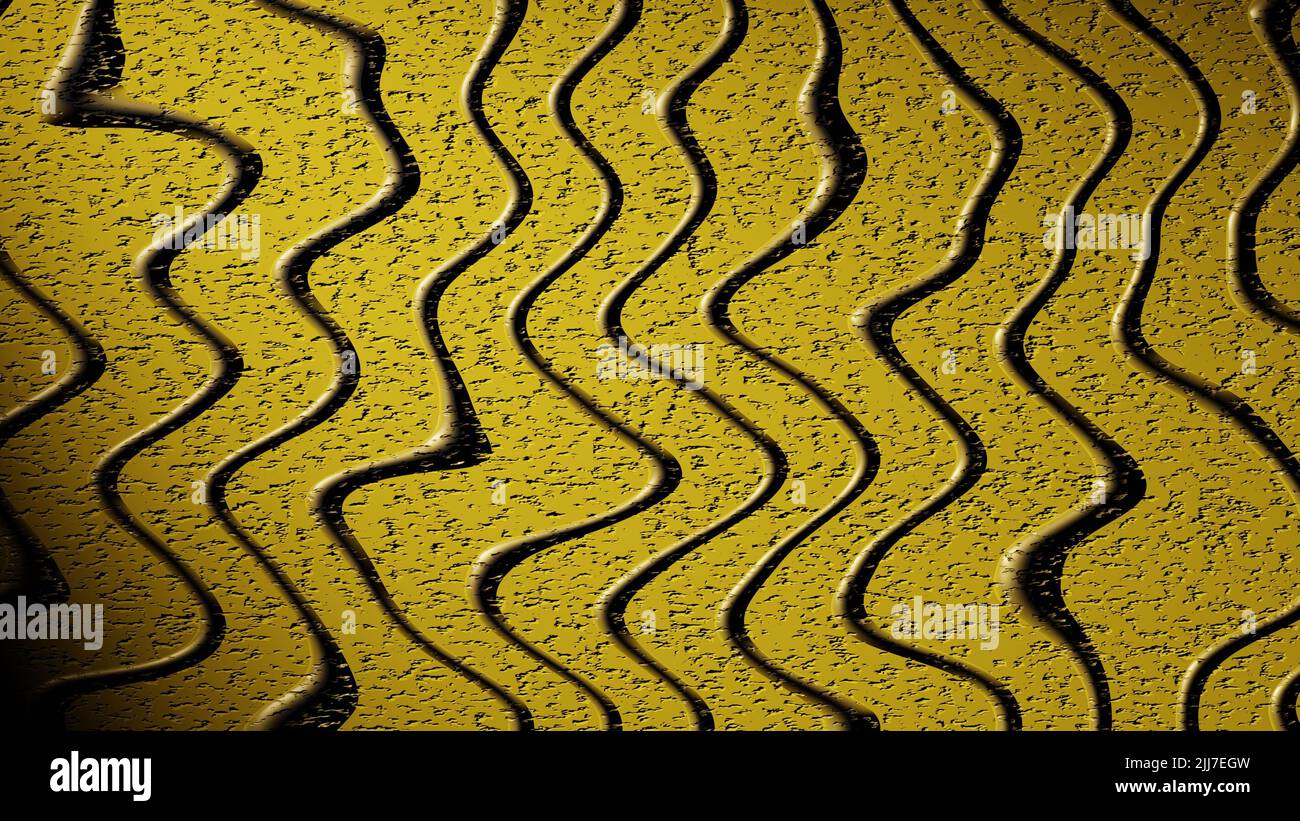 Yellow texture with black dots and black waves. Black liquid texture