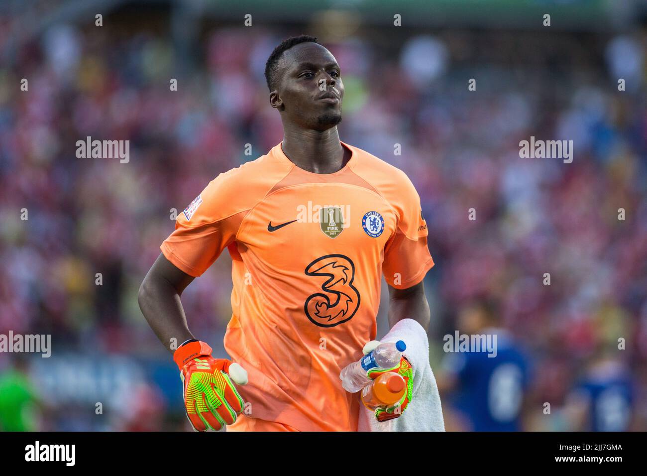 July 23, 2022: Chelsea FC goalkeeper Eduard Mendy (16) heads for the goal before the Florida Cup match between Arsenal FC and Chelsea FC Orlando, FL. Jonathan Huff/CSM. Stock Photo
