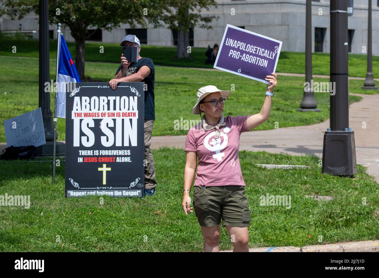 St. Paul, Minnesota. July 17, 2022.  Thousands march and rally in support of legal abortion access after the U.S. Supreme court overturned the federal Stock Photo