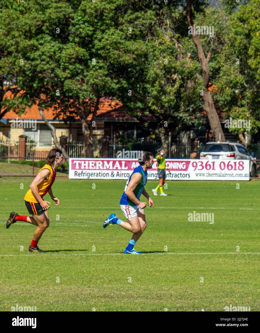 WAAFL  2021 football C5 grade Amateurs grand final between Trinity Aquinas and North Beach Football Clubs. Stock Photo