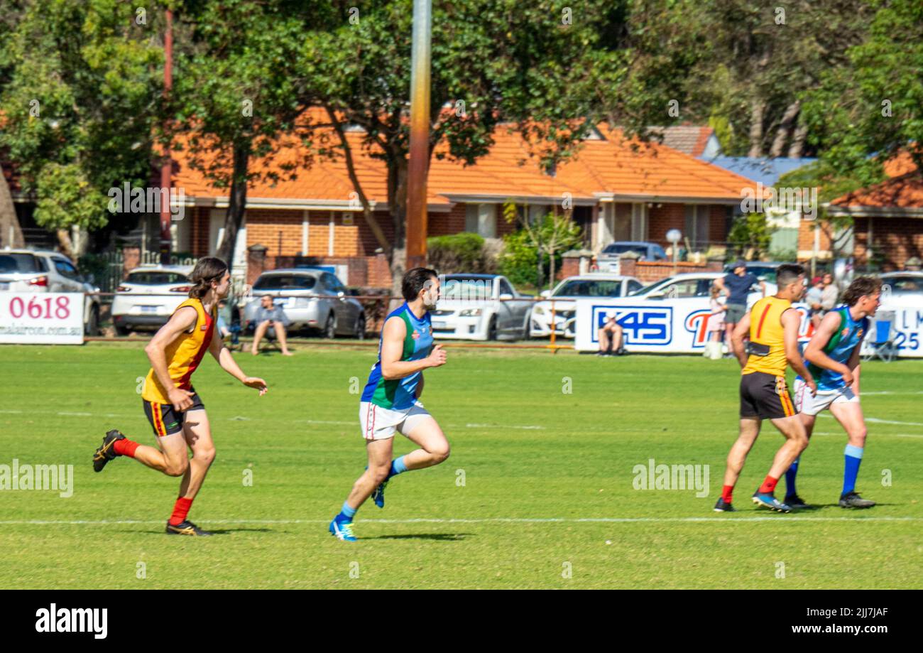 WAAFL  2021 football C5 grade Amateurs grand final between Trinity Aquinas and North Beach Football Clubs. Stock Photo