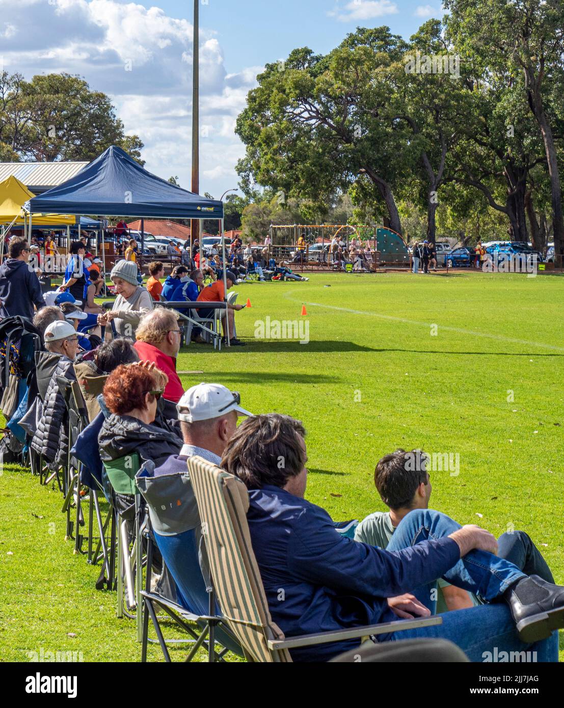 Spectators at WAAFL  2021 football C5 grade Amateurs grand final between Trinity Aquinas and North Beach Football Clubs. Stock Photo