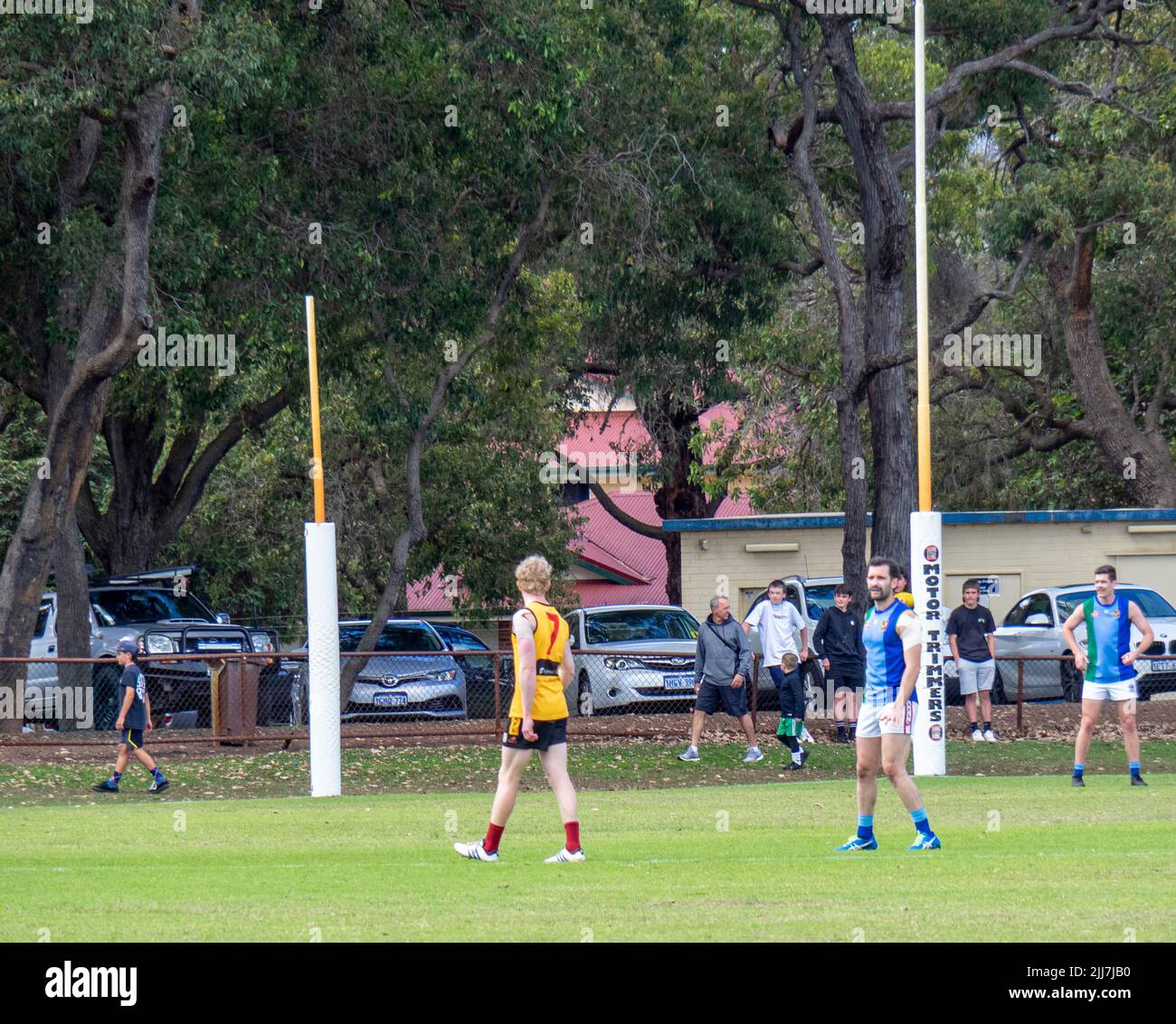 WAAFL  2021 football C5 grade Amateurs grand final between Trinity Aquinas and North Beach Football Clubs. Stock Photo