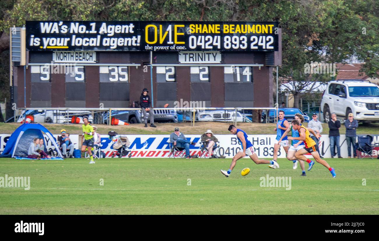 WAAFL  2021 football C5 grade Amateurs grand final between Trinity Aquinas and North Beach Football Clubs. Stock Photo