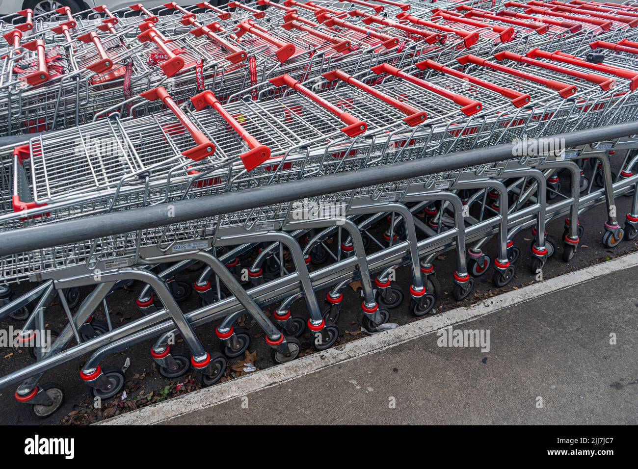 24 July 2022 Shopping trolleys at Coles supermarket, Adelaide