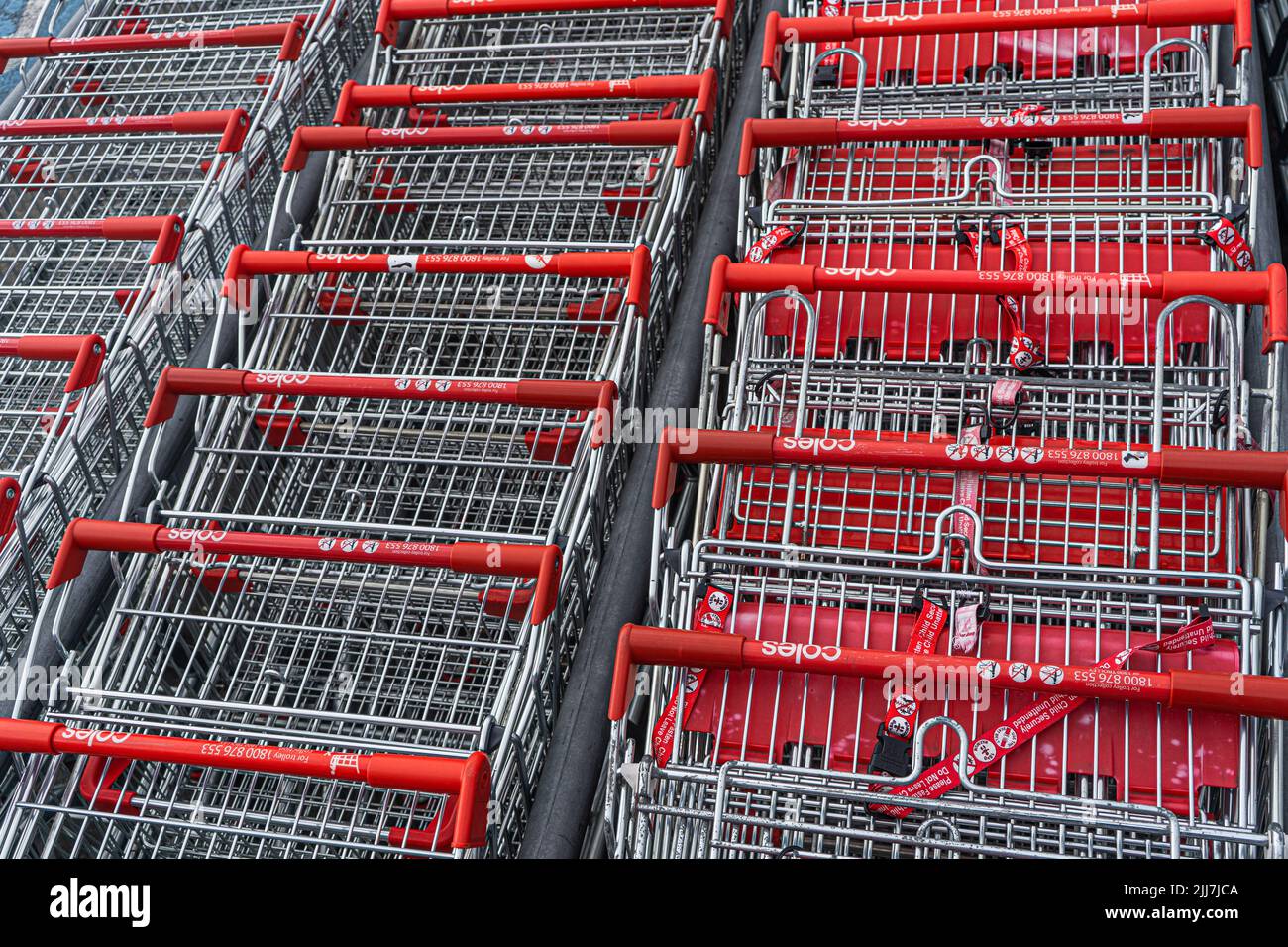 24 July 2022 Shopping trolleys at Coles supermarket, Adelaide
