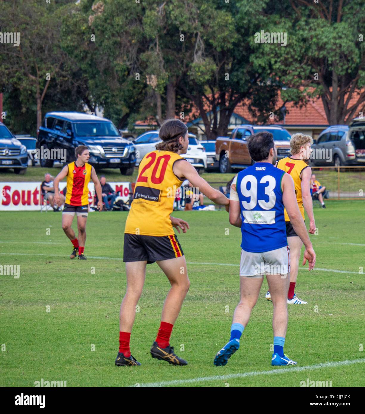 WAAFL  2021 football C5 grade Amateurs grand final between Trinity Aquinas and North Beach Football Clubs. Stock Photo