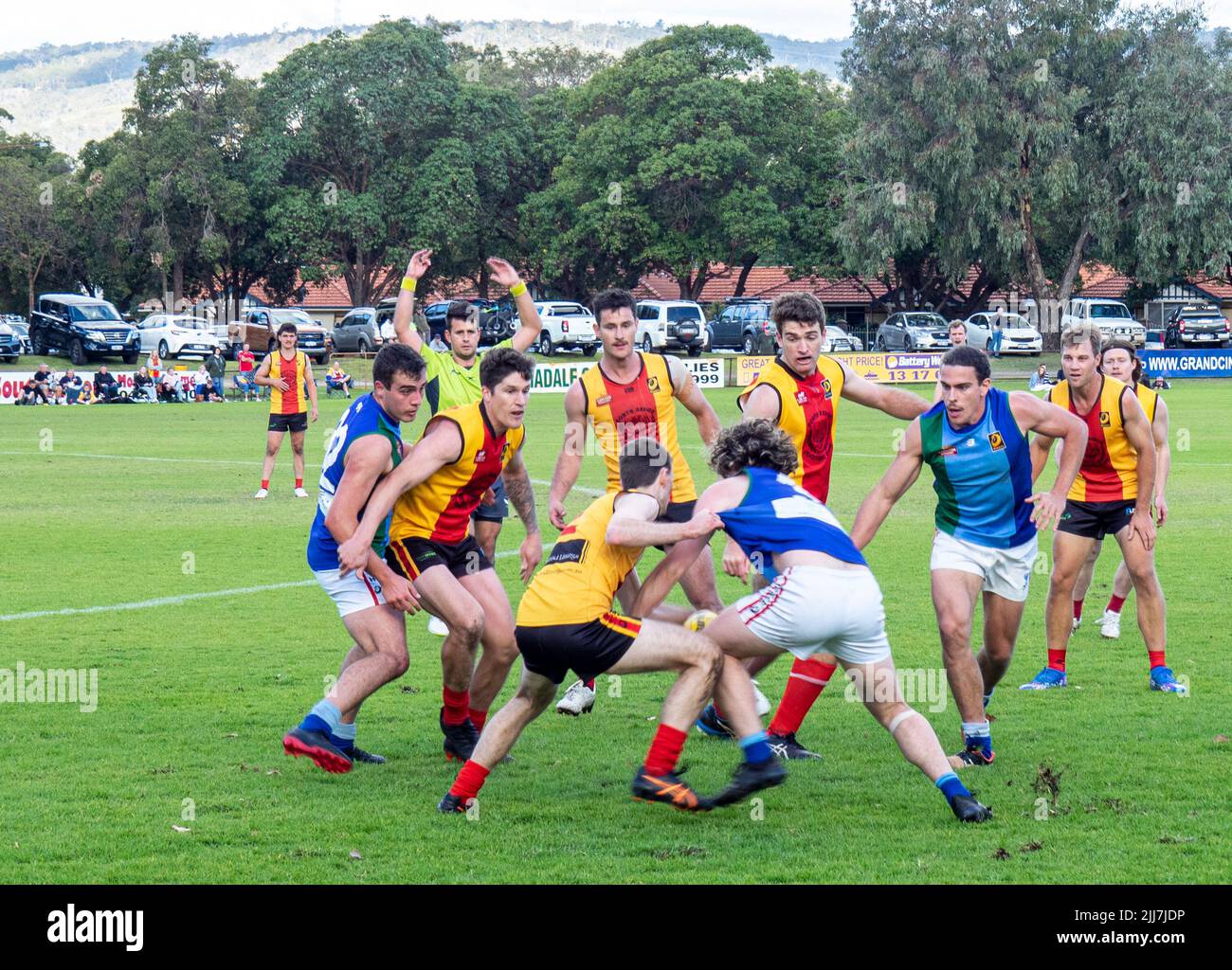 WAAFL  2021 football C5 grade Amateurs grand final between Trinity Aquinas and North Beach Football Clubs. Stock Photo