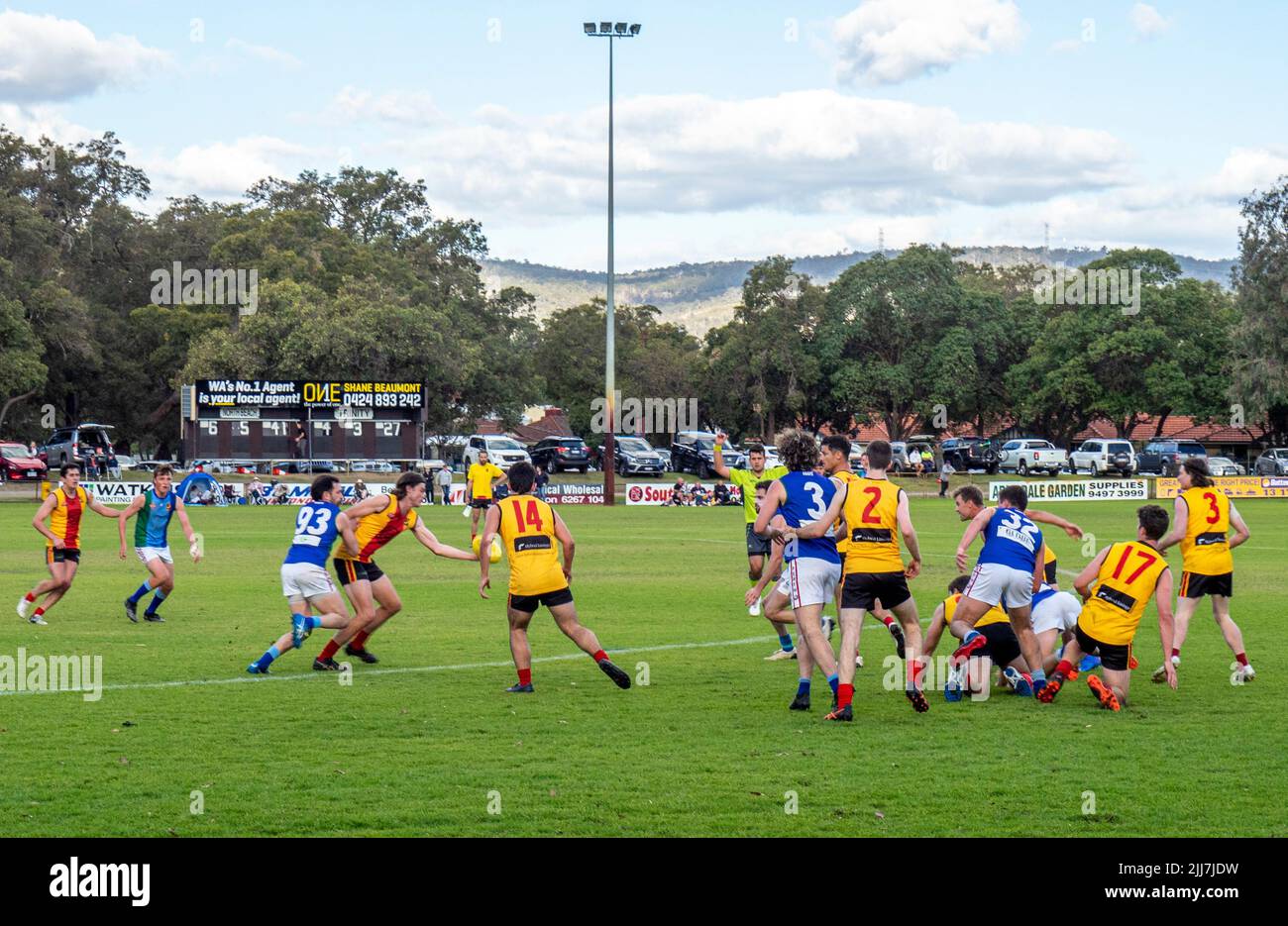 WAAFL  2021 football C5 grade Amateurs grand final between Trinity Aquinas and North Beach Football Clubs. Stock Photo