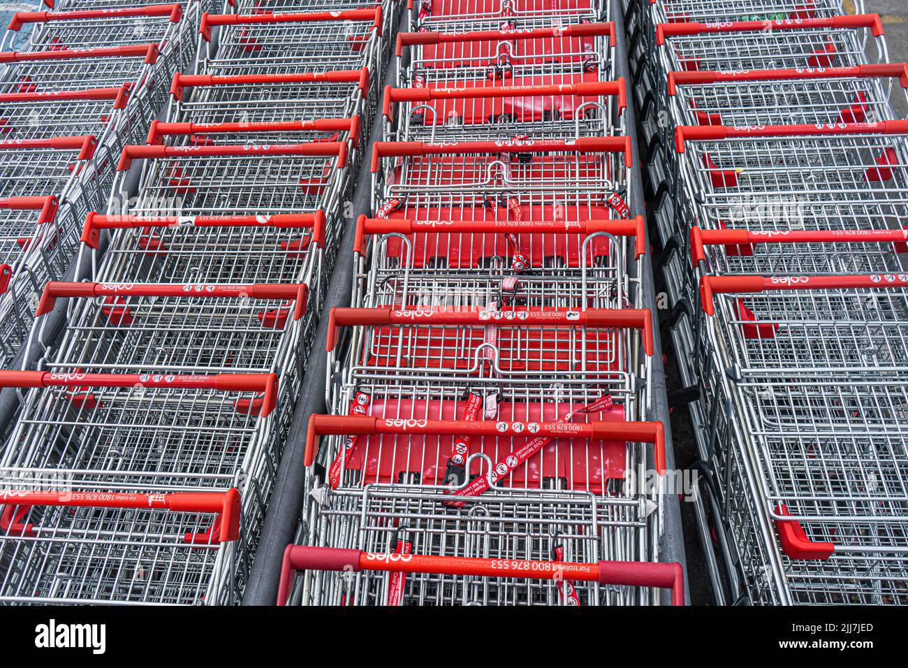 24 July 2022 Shopping trolleys at Coles supermarket, Adelaide