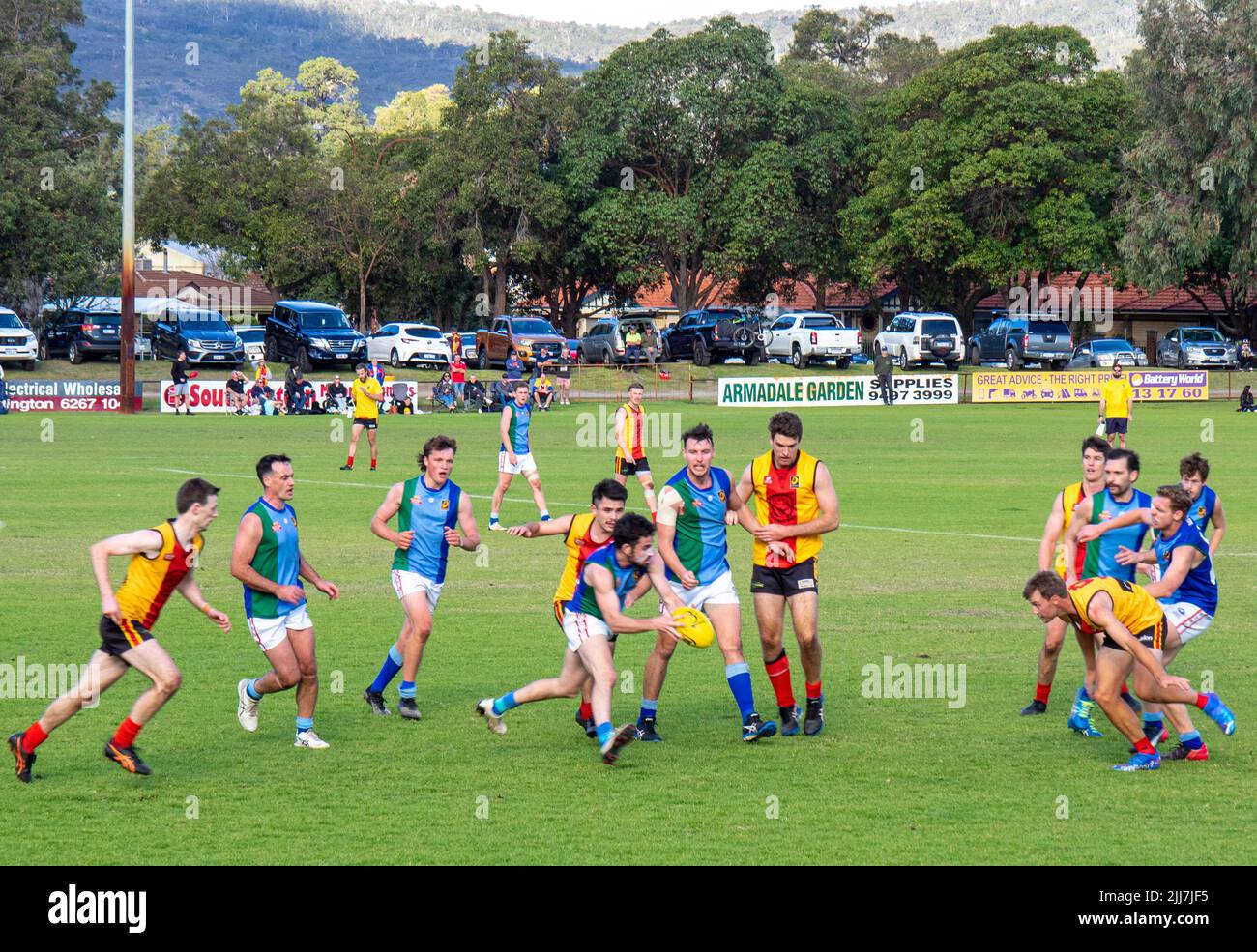 WAAFL  2021 football C5 grade Amateurs grand final between Trinity Aquinas and North Beach Football Clubs. Stock Photo