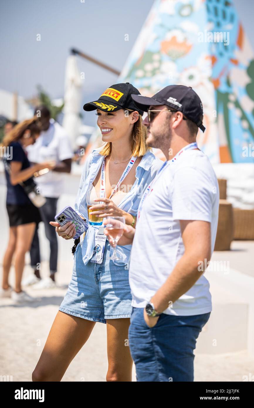 Maeva Coucke, Miss France 2018 at the Hospitalite Nikki Beach during the Formula 1 Lenovo Grand Prix de France, French Grand Prix 2022, 12th round of the 2022 FIA Formula One World Championship from July 22 to 24, 2022 on the Circuit Paul Ricard, in Le Castellet, France - Photo: Germain Hazard / Dppi/DPPI/LiveMedia Stock Photo