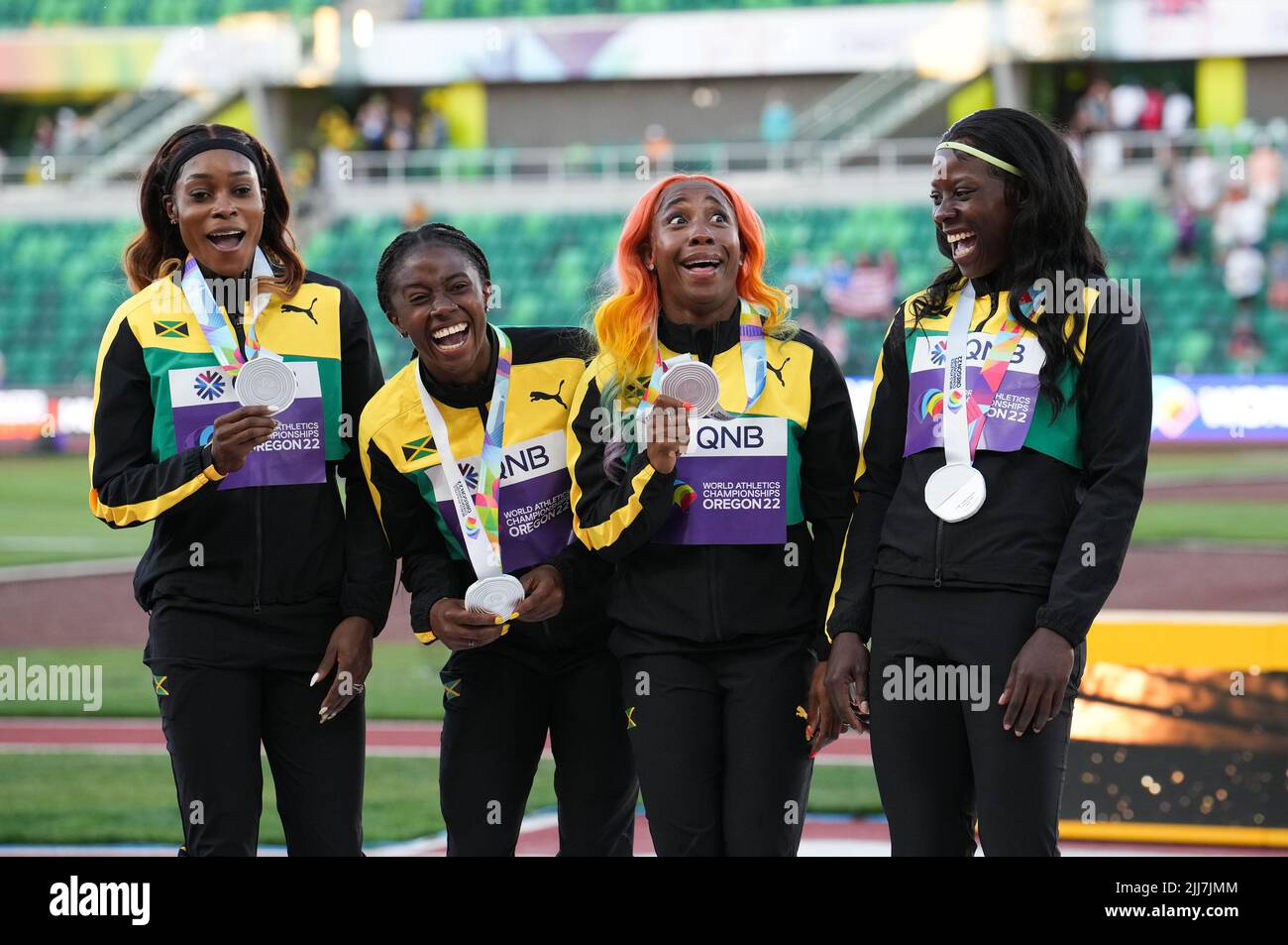 Jamaica's Kemba Nelson, Elaine Thompson-Herah, Shelly-Ann