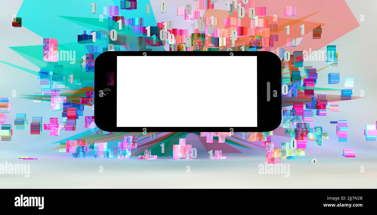 Glowing Mobile Empty Screen on Fun Background Stock Photo