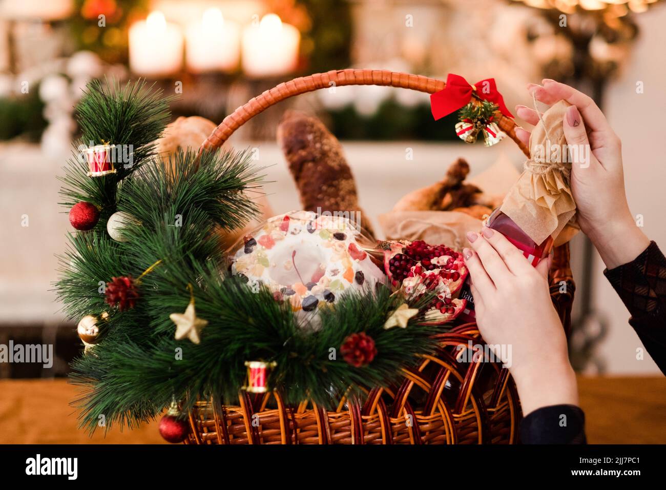 Christmas goods basket holiday food Stock Photo
