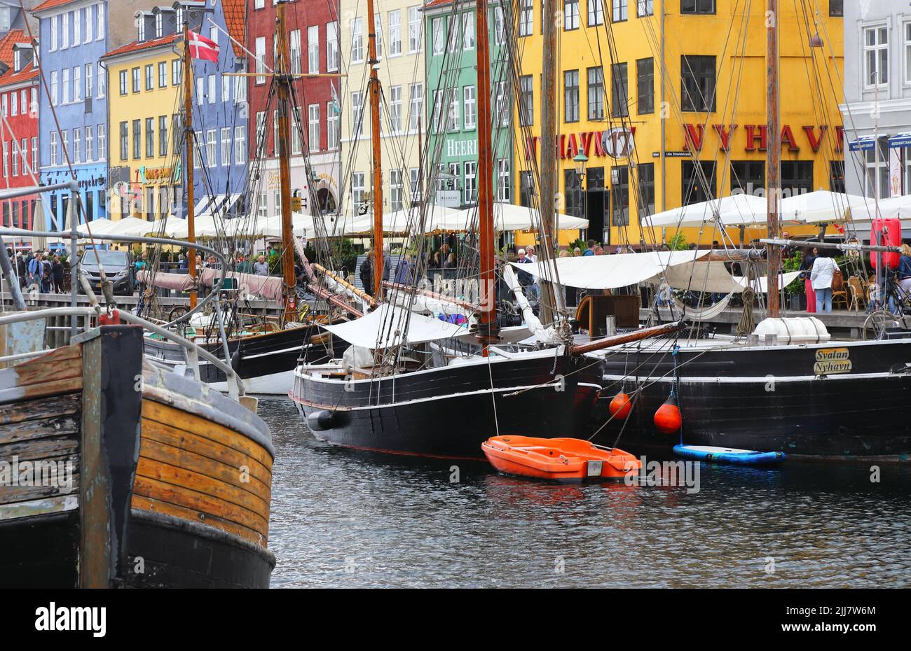 Copenhagen, Denmark - June 14, 2022: View of the Nyahavn harbor district. Stock Photo