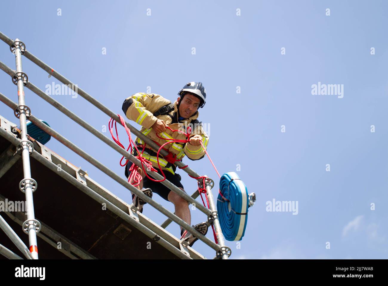 Rotterdam, Netherlands. 23rd July, 2022. A competitor participates in the World Police and Fire Games 2022 (WPFG2022) in Rotterdam, the Netherlands, July 23, 2022. Credit: Sylvia Lederer/Xinhua/Alamy Live News Stock Photo