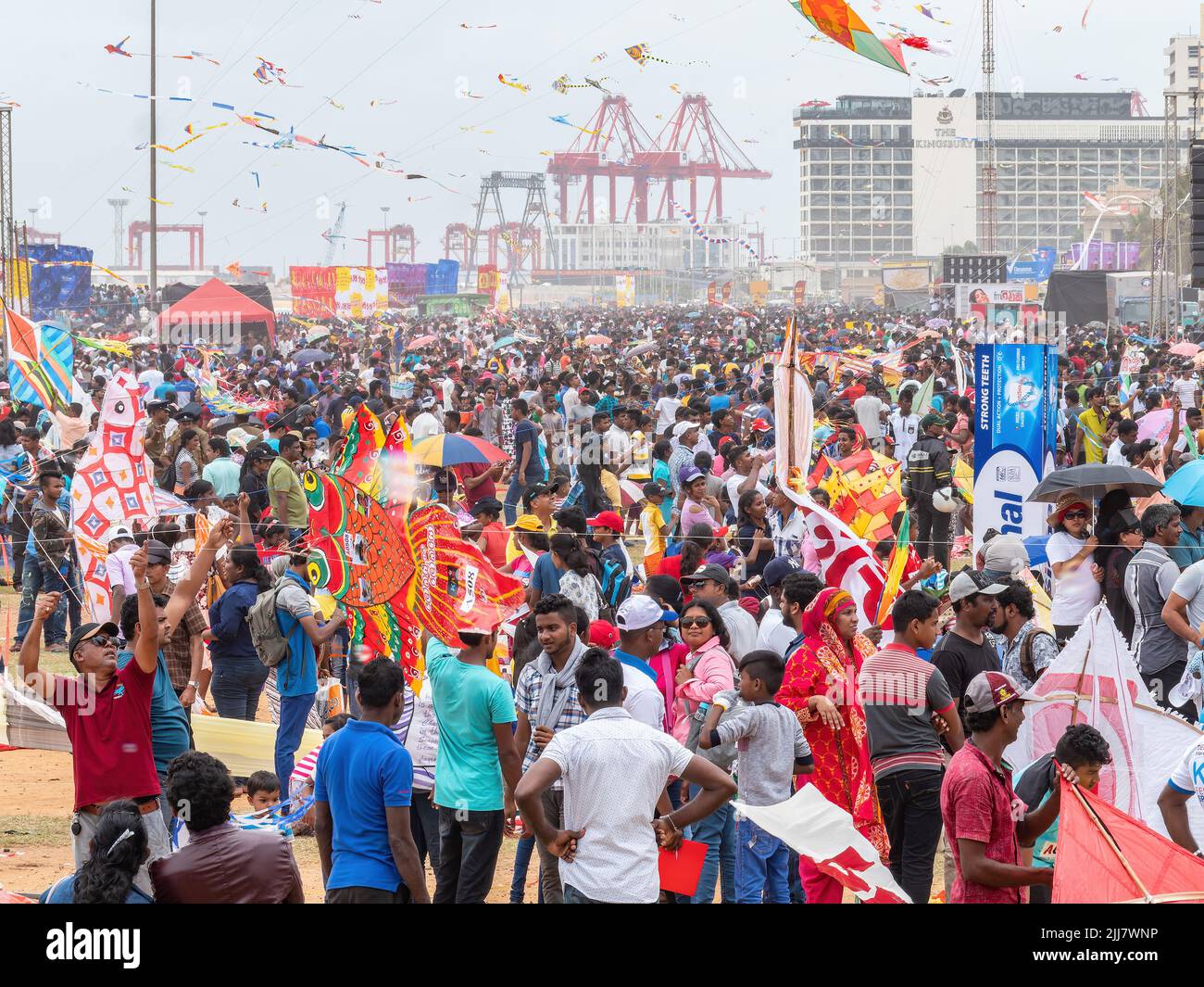 Thousands of people flying kites during the Derana International Kite Festival at Galle Face Green in Colombo, Sri Lanka, 19 August 2018. Stock Photo