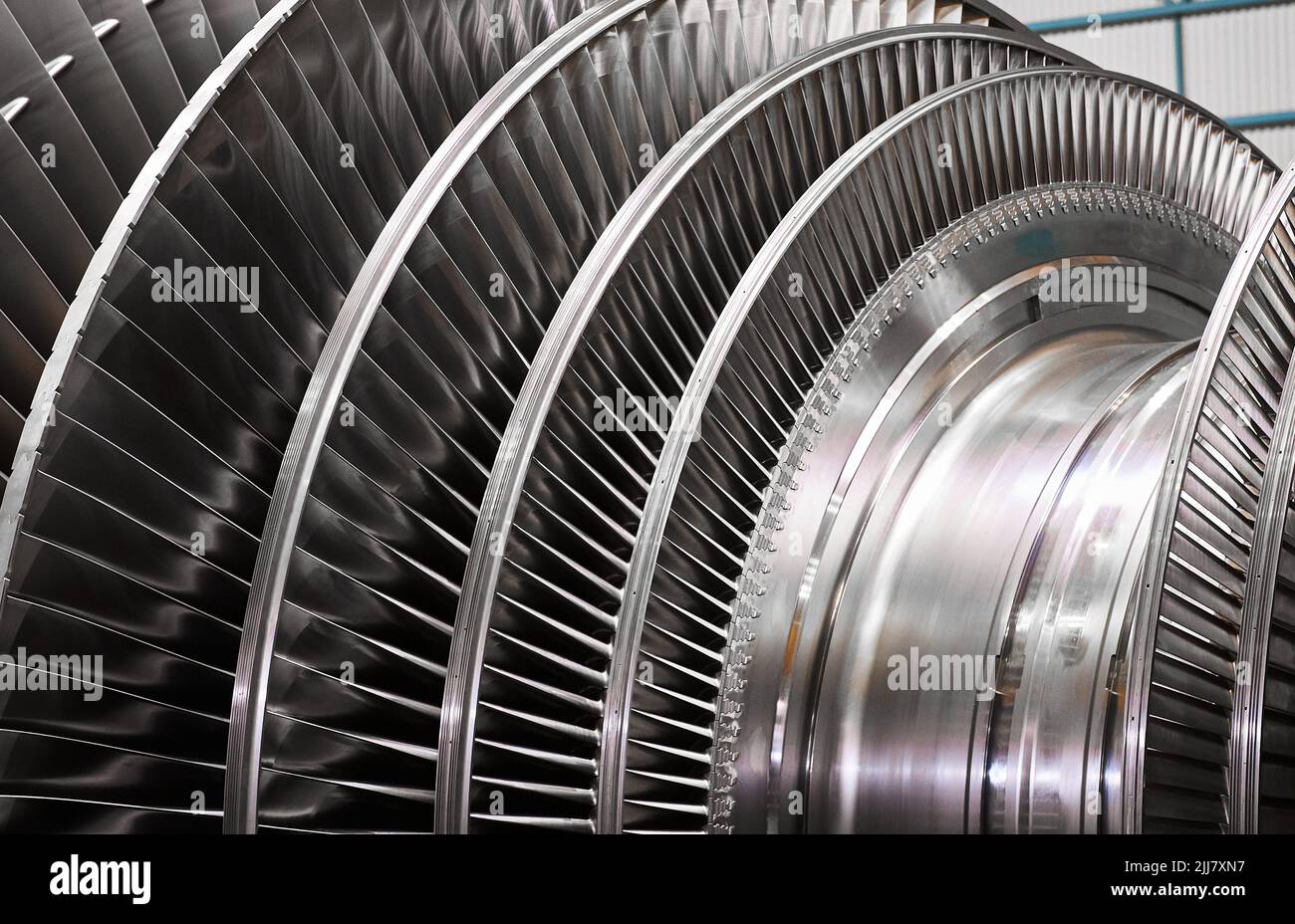 A powerful steam turbine rotor is installed in the lodgment of the