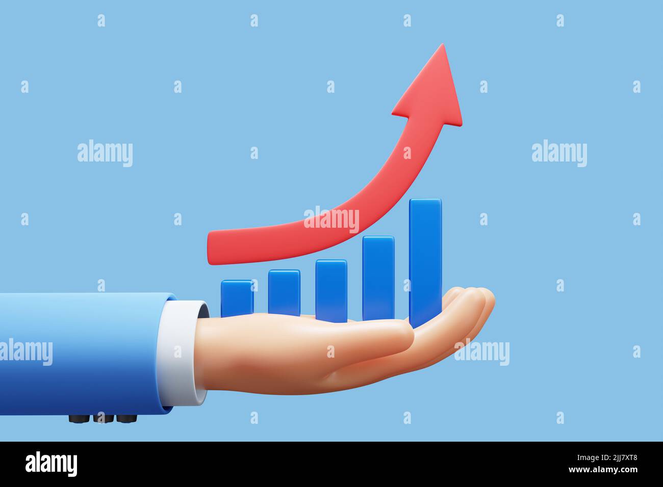 3d cartoon hand growth arrow symbol business. success financial profit stock growing economy investment. 3d illustration. Stock Photo