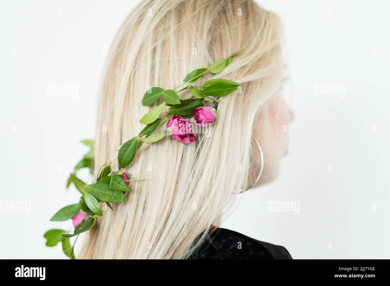 creative hairstyle romantic hairdo flora accessory Stock Photo