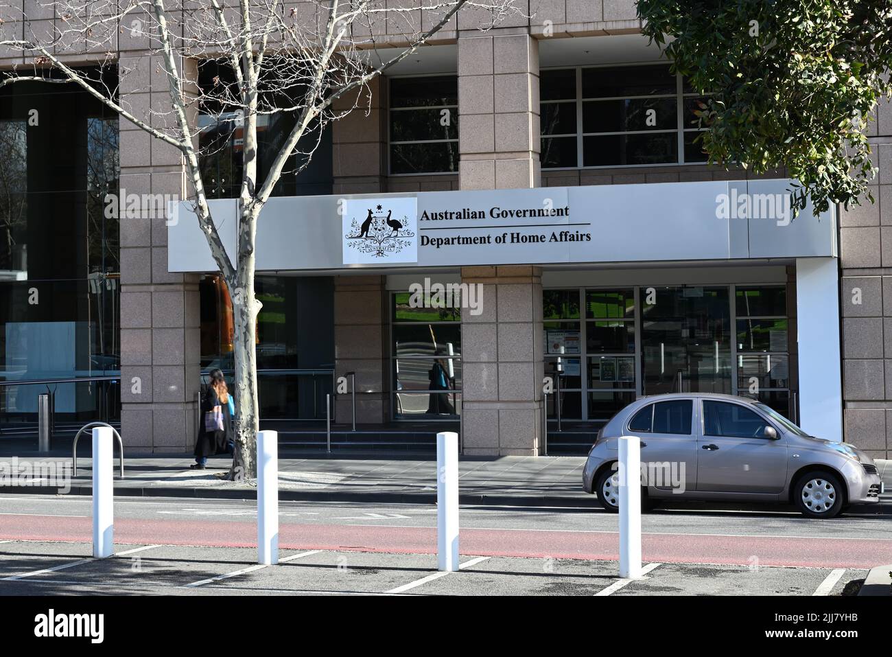 Exterior of the Melbourne offices of the Australian Government Department of Home Affairs, seen from across Spring St Stock Photo