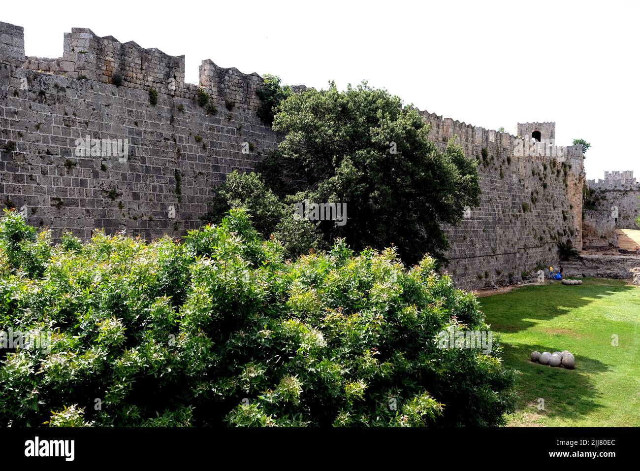 Fortified walls of the town of Rhodes in Greece Stock Photo