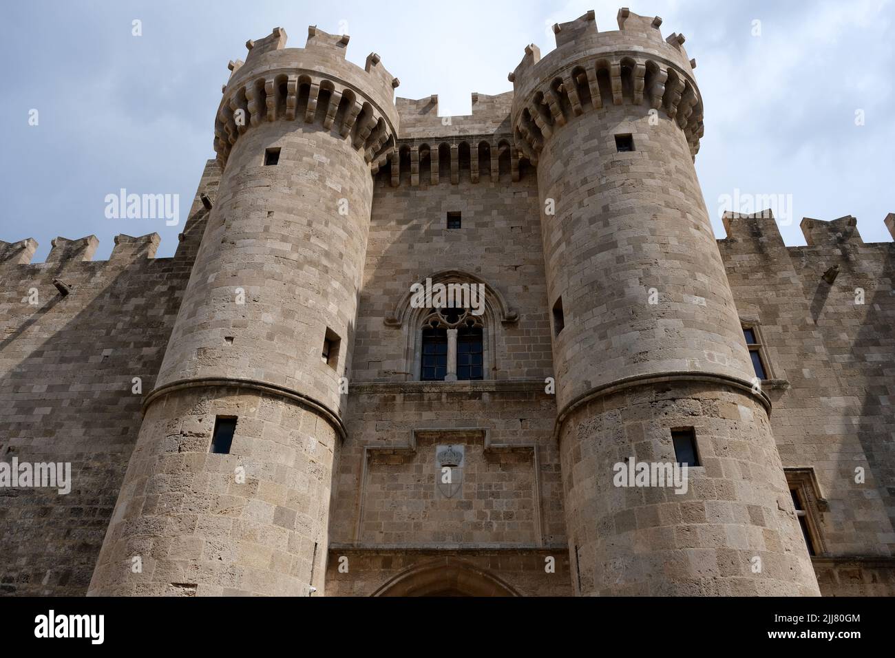 Fortified walls of the town of Rhodes in Greece Stock Photo