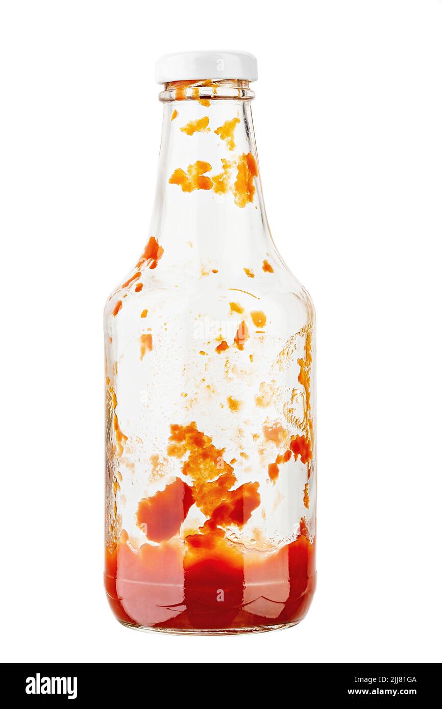 Open bottle of ketchup on isolated with white background. File contains