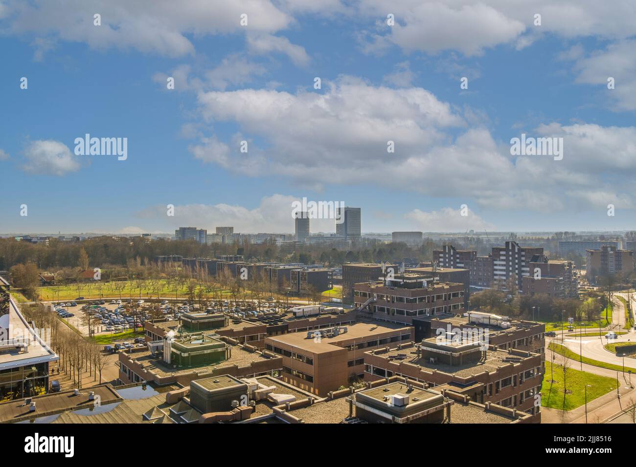 Pan View High Rise Panoramic view of high rise buildings and trees from height Stock Photo ...