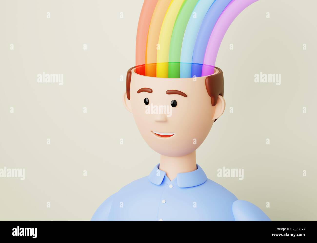 Rainbow in the head as a symbol of creativity, joy and fun. 3d render. Stock Photo